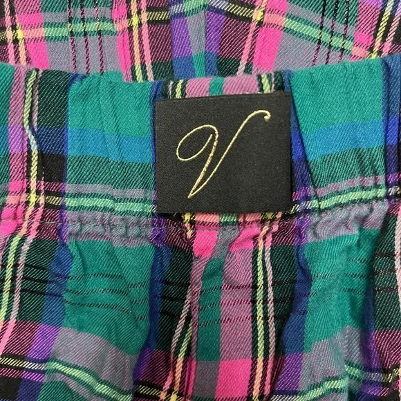 Victoria's Secret Pajama Pants Womens S Teal Pink Plaid Lurex Jogger Sleepwear - Picture 6 of 9